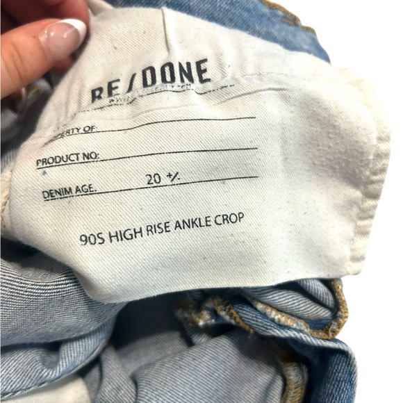 RE/DONE 90’s High Rise Ankle Crop Denim Worn Light Blue Size 26 EUC - Picture 11 of 12